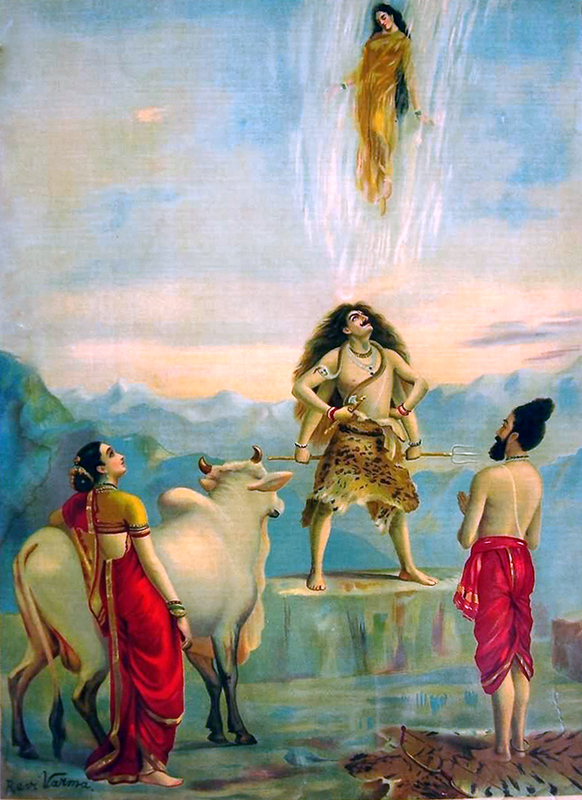 Raja Ravi Varma's painting of the descent of the Ganga into Shiva's matted locks